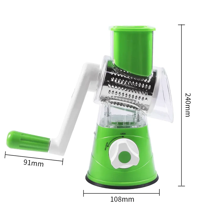 3 In 1 Vegetable Mandoline Slicer Swift Rotary Drum Grater Nut Shredder Veggie Cutter Peeler Spiralizer Cheese Chopper
